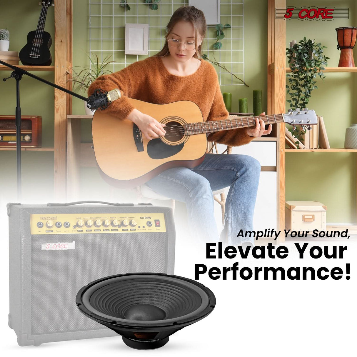 5 Core 15 Inch Guitar Speaker Replacement 450W 4 Ohm Low Distortion for Electric Guitar Amp Cabinet