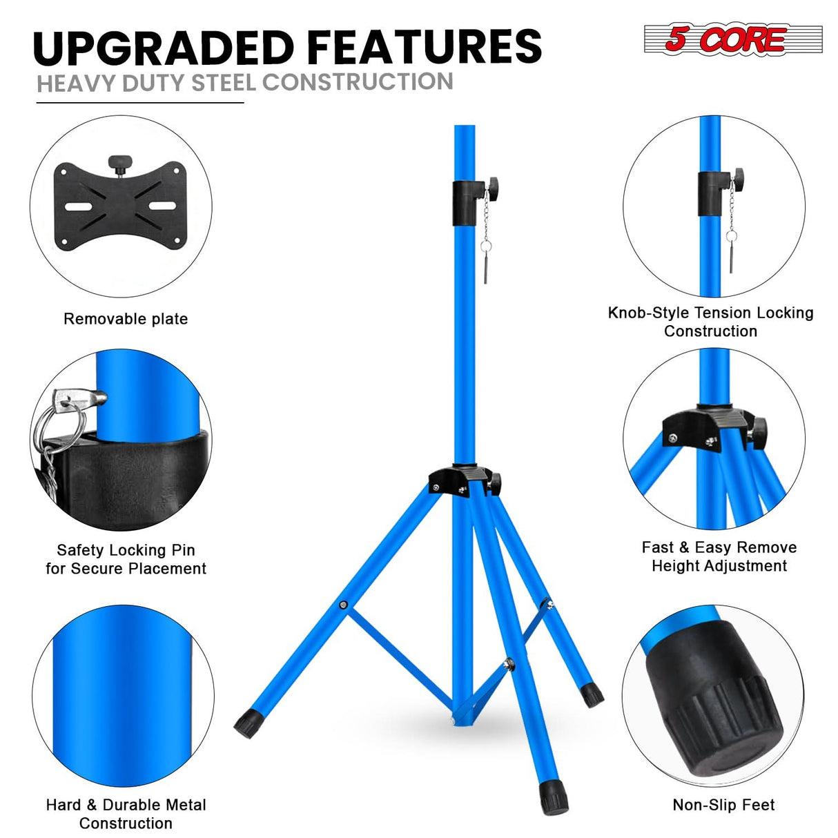 5 Core Speaker Stand Pair Height Adjustable PA DJ Tripod Studio Monitor Stands w 35mm Insert