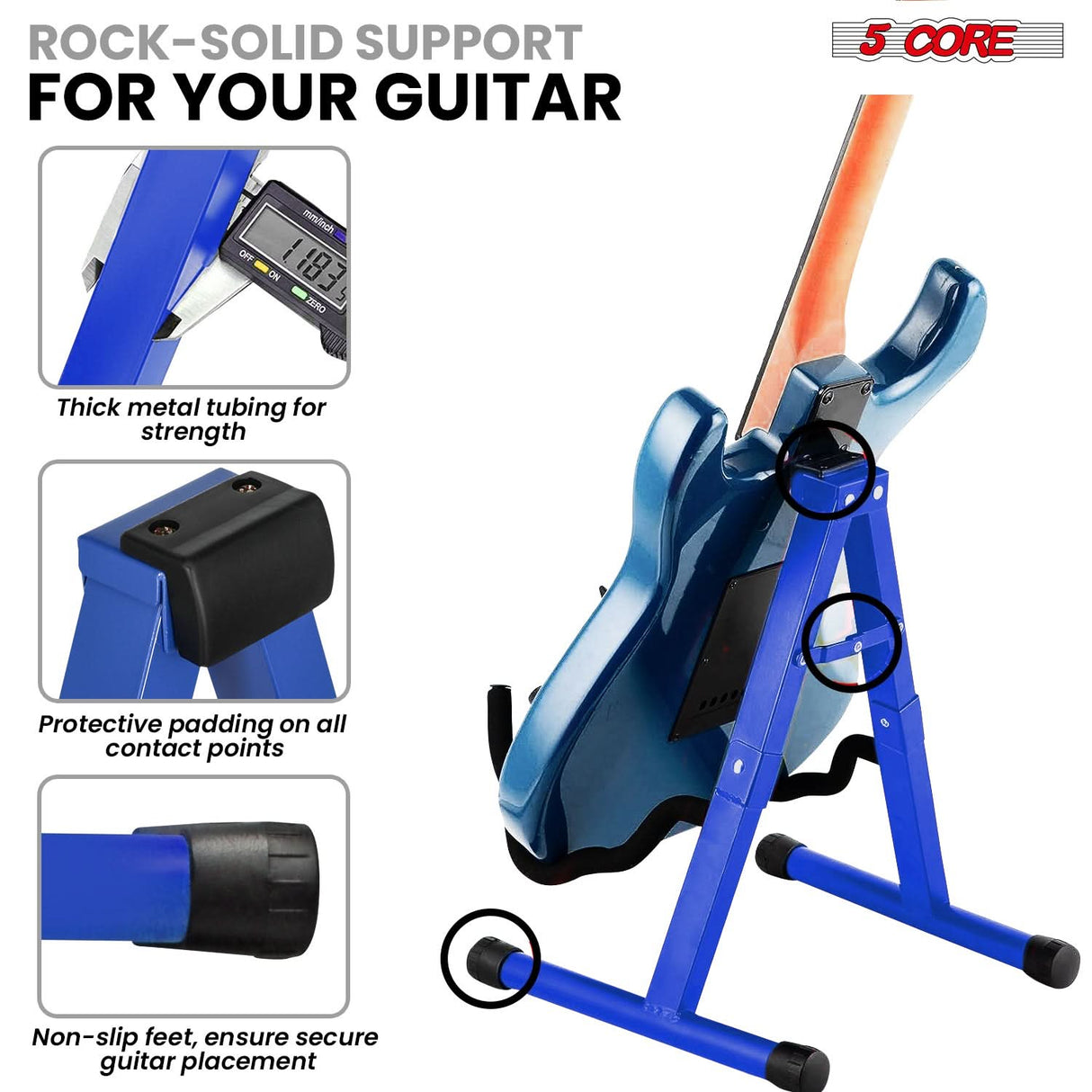 5 Core Guitar Stand A Frame w Soft Foam Arm Non Slip Rubber for Acoustic Electric Bass Ukulele