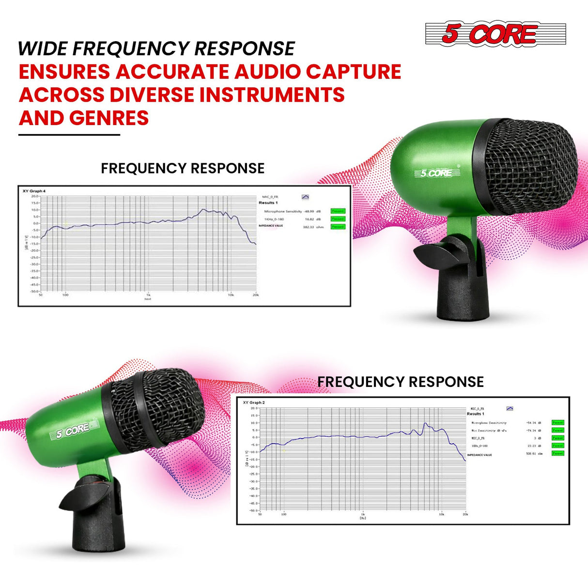 5 Core Conga Mic Snare Tom Set Professional XLR Cardioid Condenser Instrument Microphone Kit