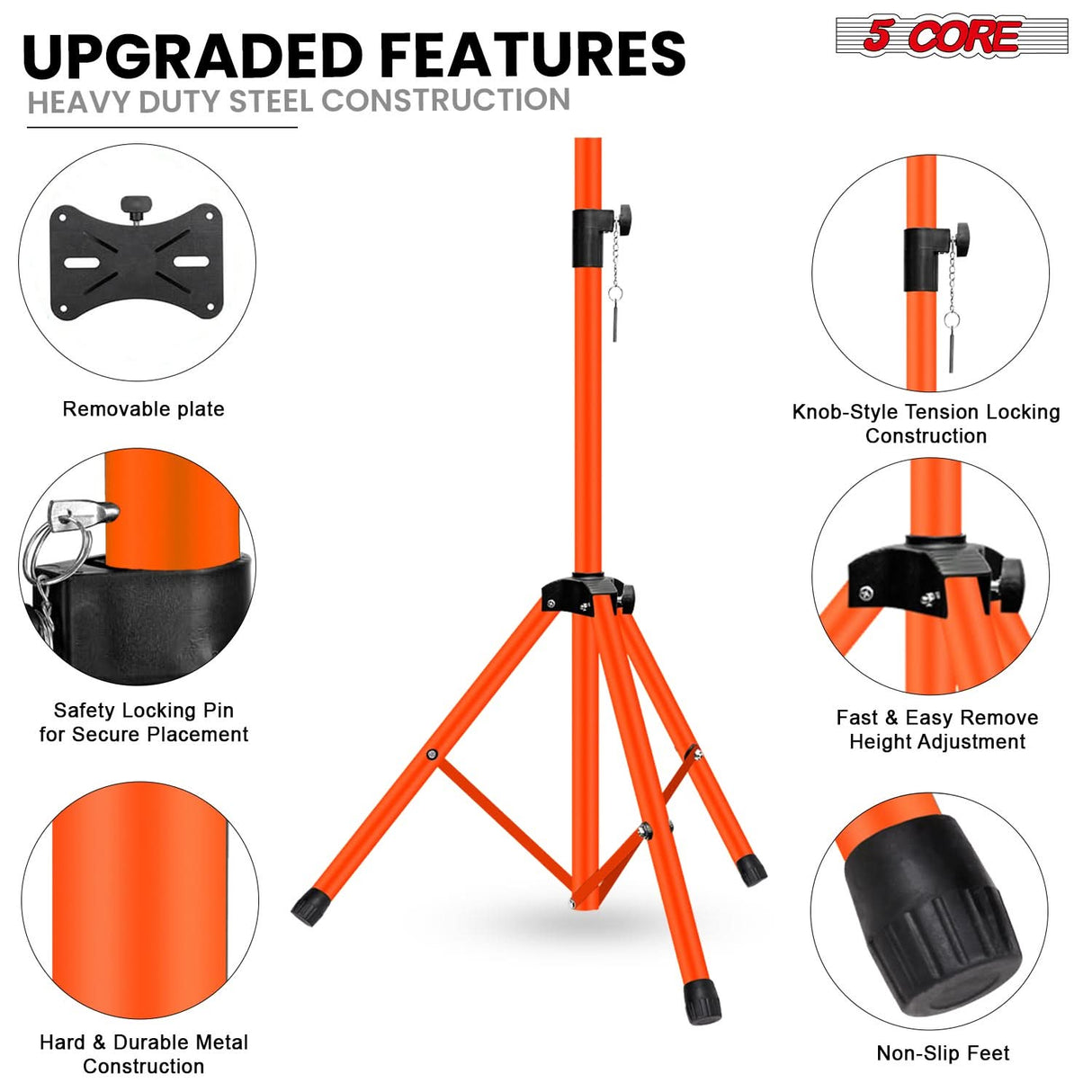 5 Core Speaker Stand Height Adjustable PA DJ Tripod Studio Monitor Stands w 35mm Compatible Insert