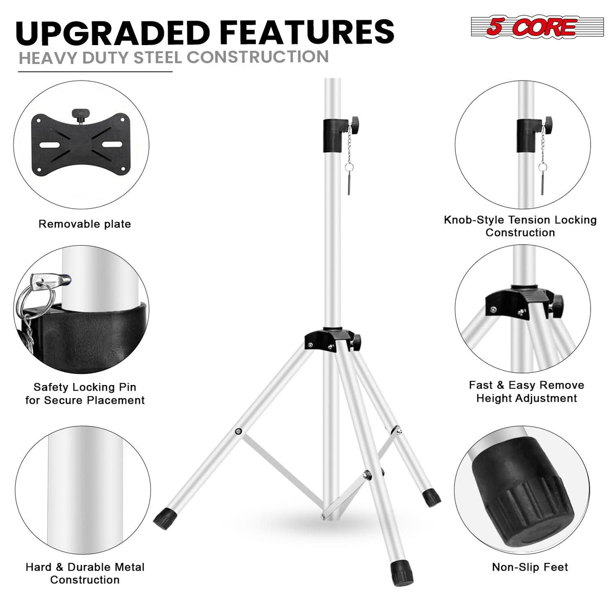 5 Core Speaker Stand Height Adjustable PA DJ Tripod Studio Monitor Stands w 35mm Compatible Insert
