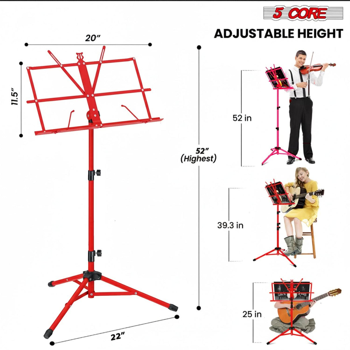 5 Core Music Stand Adjustable Desktop Book Stands Portable Sheet Holder All Metal Foldable Bookstand