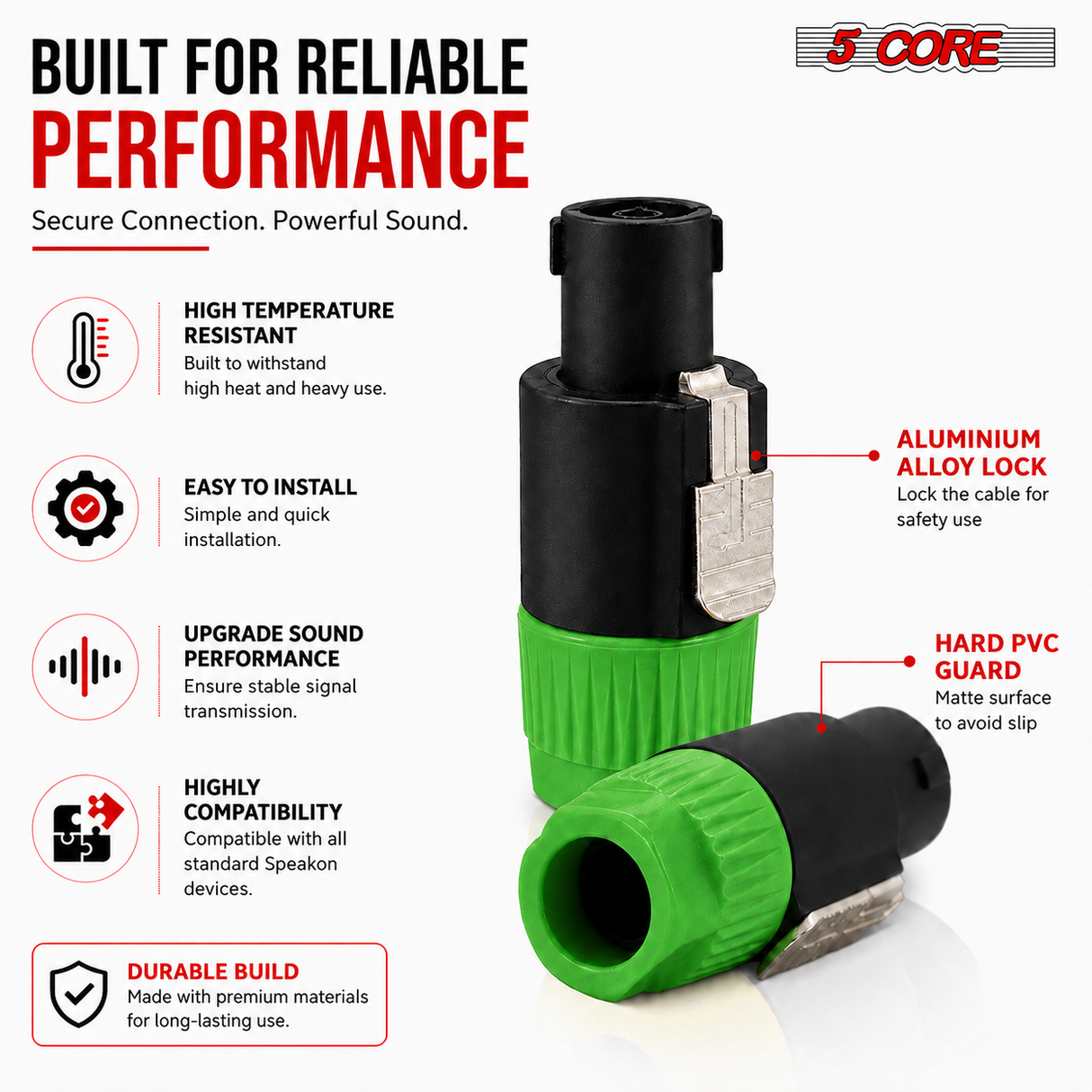 5Core Speakon Adapter High Quality Audio Jack Male Audio Pin Speaker Adapter Connector