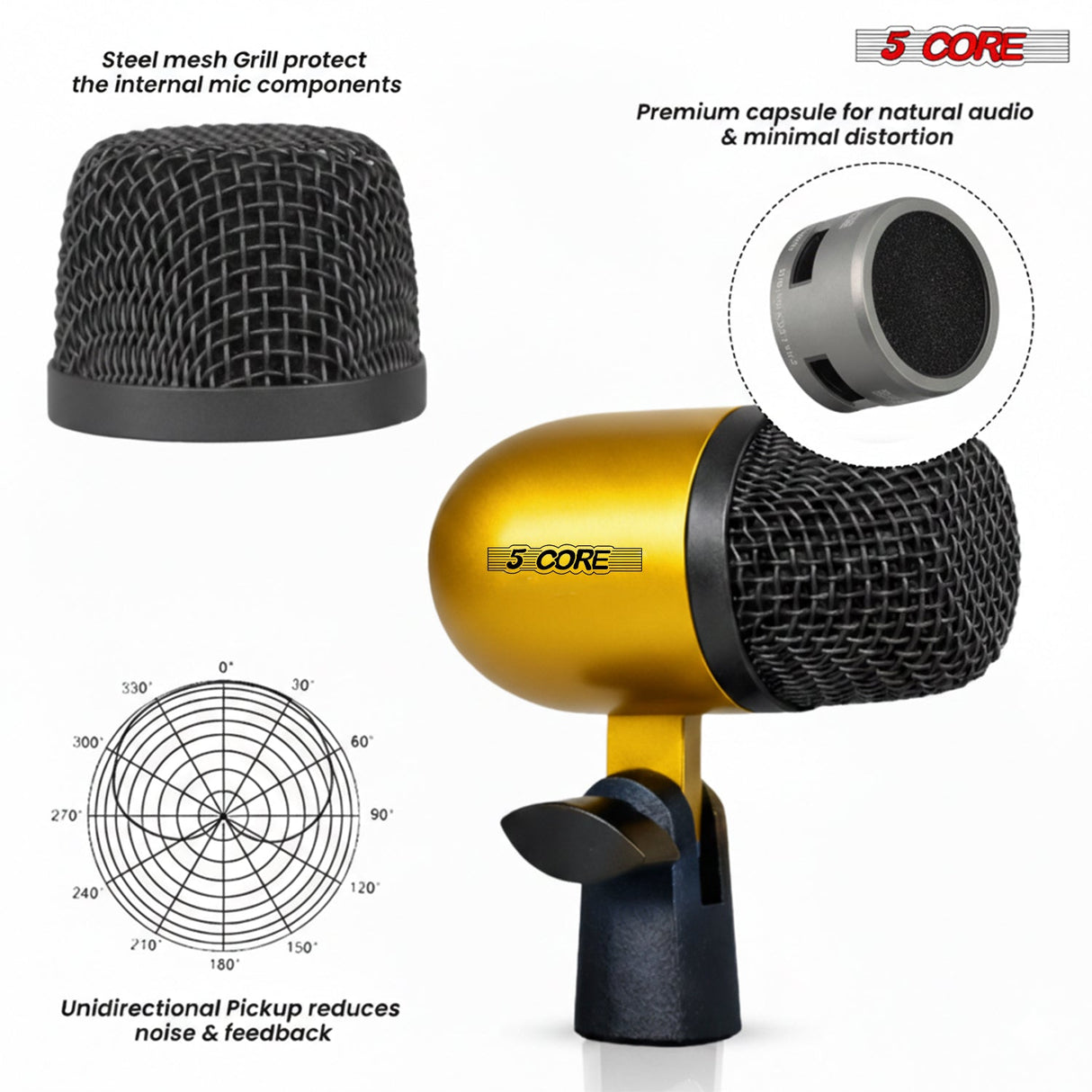 5 Core Conga Mic Snare Tom Set Professional XLR Cardioid Unidirectional Instrument Microphone Kit