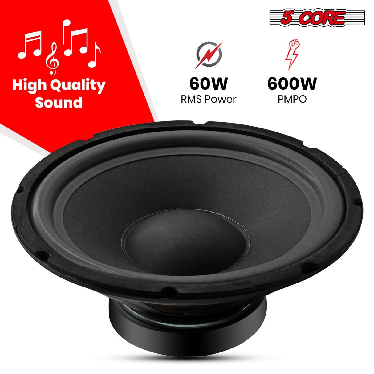 5 Core 10" Subwoofer 600 Watt PA DJ Sub Woofer Speaker 8Ohm Deep Bass Audio Replacement Loud Speaker