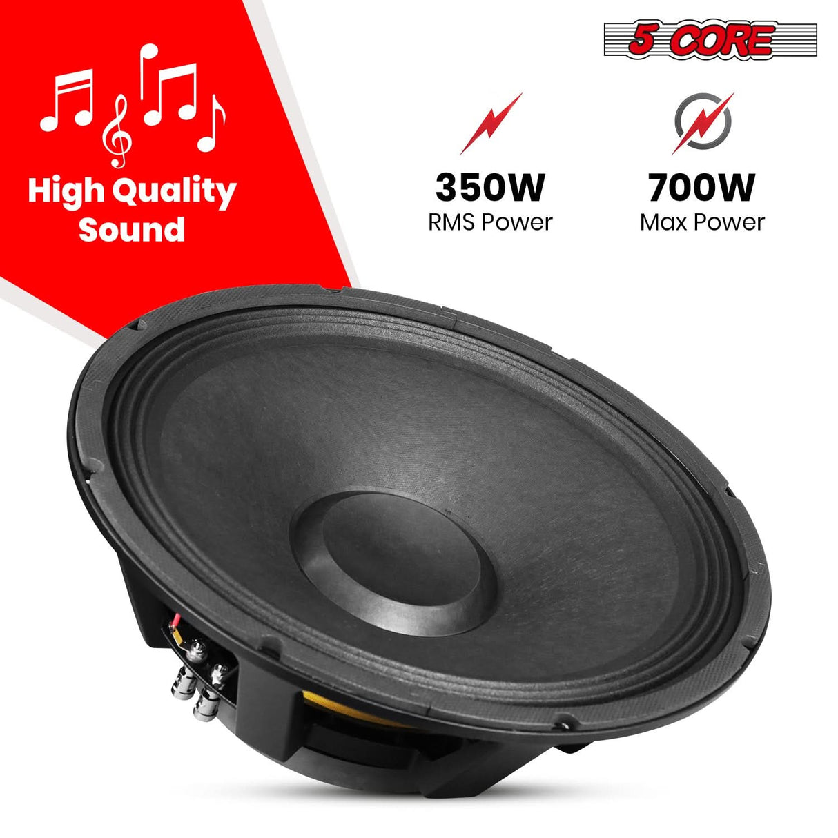 5 Core 15" Subwoofer Speaker 350W RMS Full Range PA DJ Audio Sub Woofer 8Ohm Bass Replacement Driver