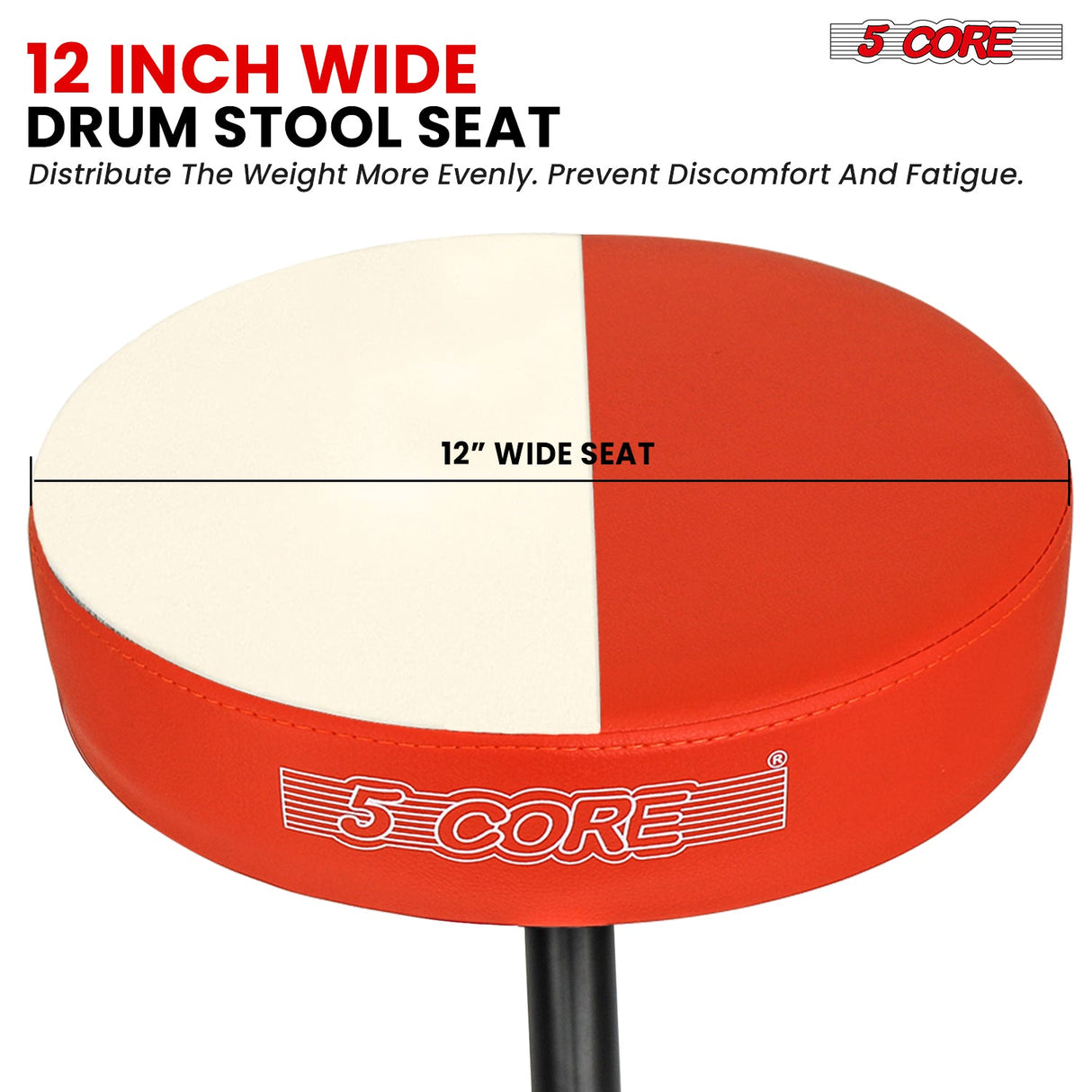 5 Core Drum Throne 3" Thick Padded Memory Foam Comfortable Drummer Stool 330Lb Capacity Adjustable