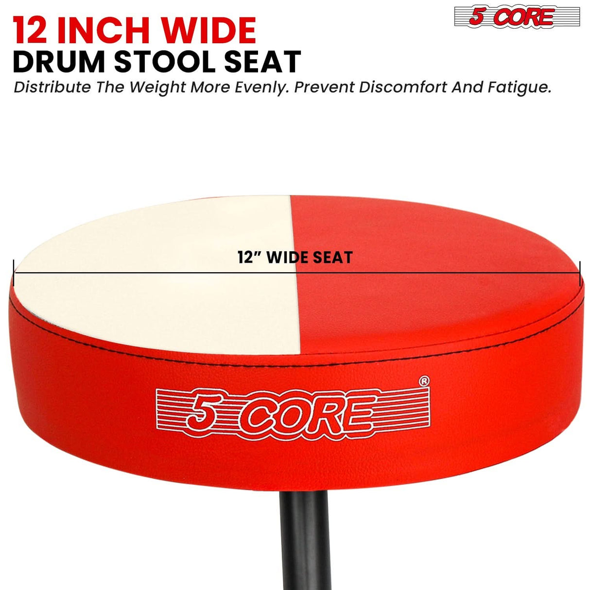 5 Core Drum Throne 3" Thick Padded Memory Foam Comfortable Drummer Stool 330Lb Capacity Adjustable