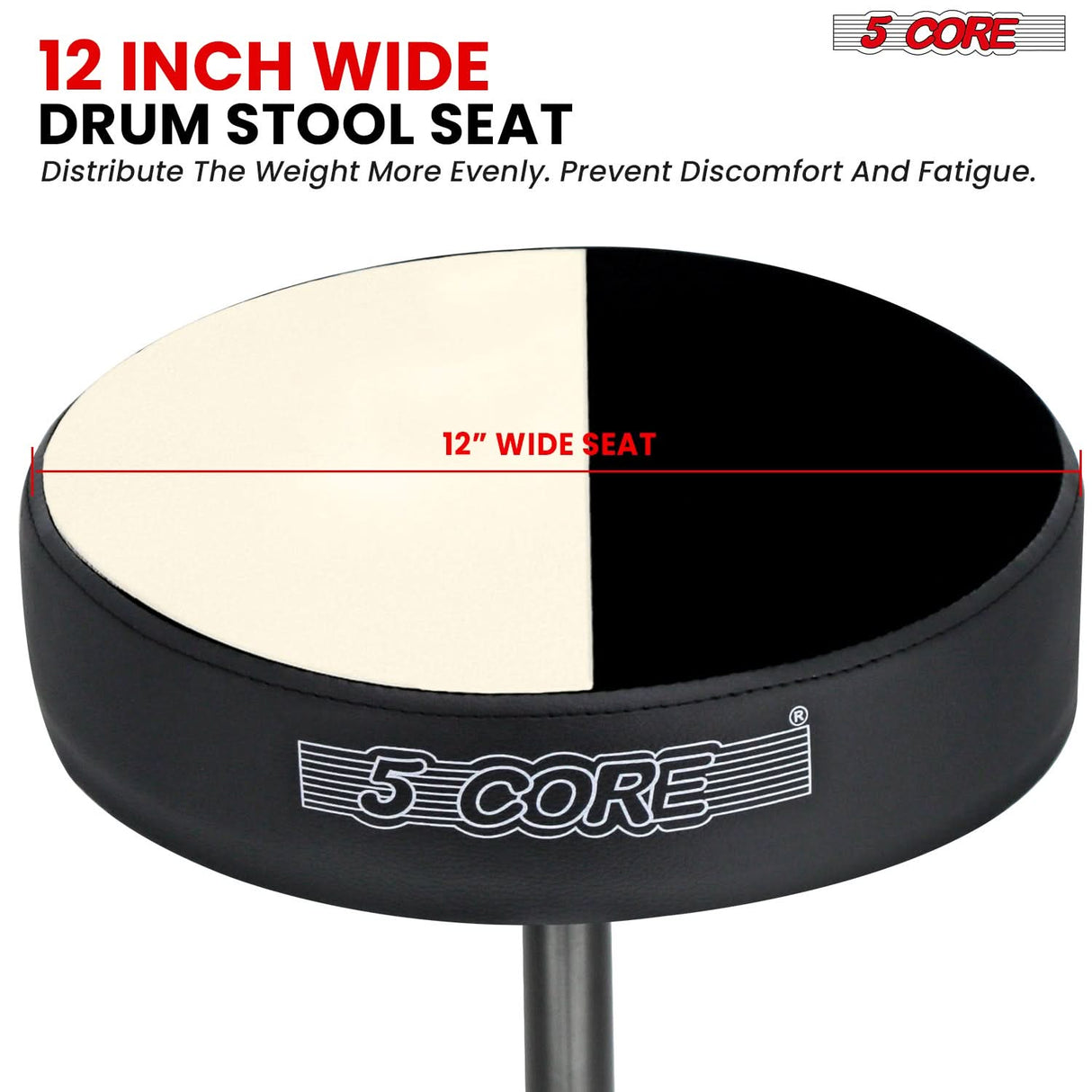 5 Core Drum Throne 3" Thick Padded Memory Foam Comfortable Drummer Stool 330Lb Capacity Adjustable