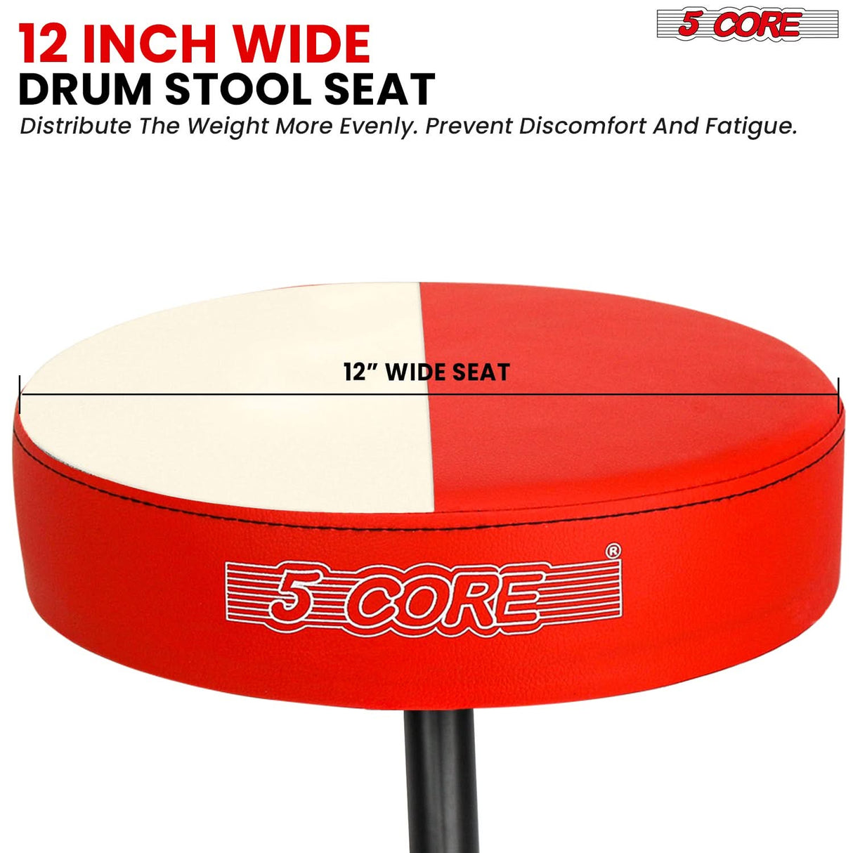 5 Core Drum Throne 3" Thick Padded Memory Foam Comfortable Drummer Stool 330Lb Capacity Adjustable