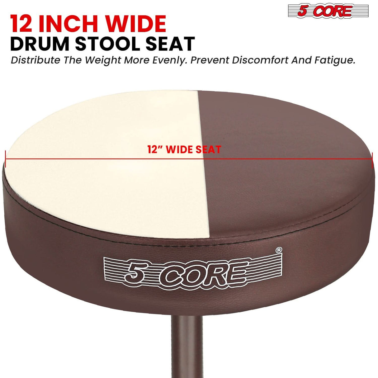 5 Core Drum Throne 3" Thick Padded Memory Foam Comfortable Drummer Stool 330Lb Capacity Adjustable