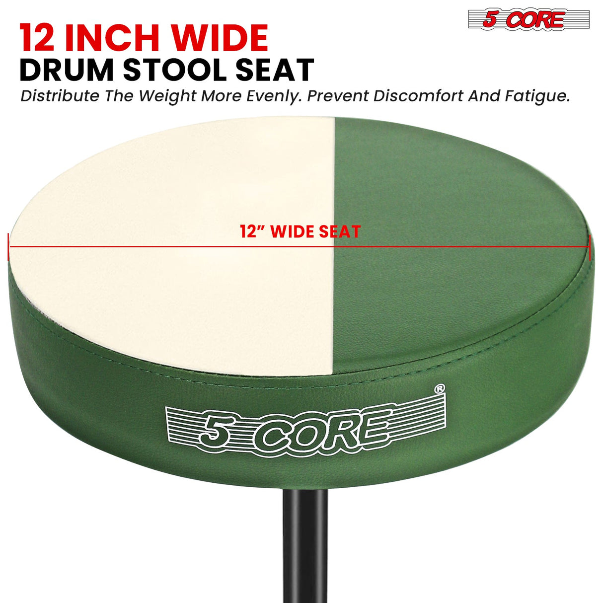 5 Core Drum Throne 3" Thick Padded Memory Foam Comfortable Drummer Stool 330Lb Capacity Adjustable