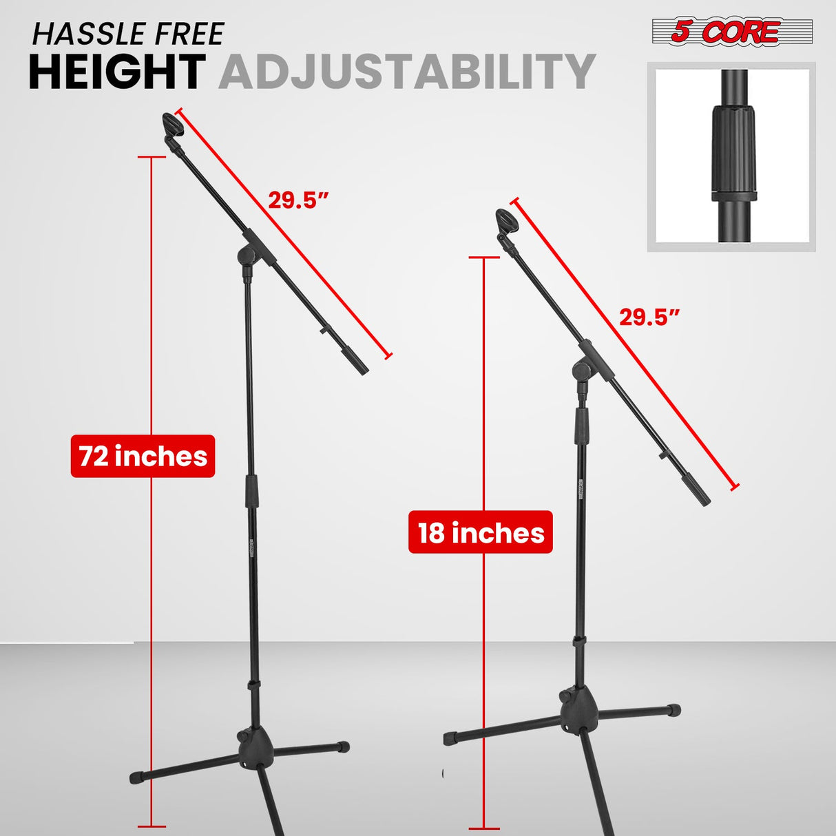 5 Core Mic Stand Floor Pair Adjustable 72" Tripod Microphone Stands w Telescoping Boom Arm
