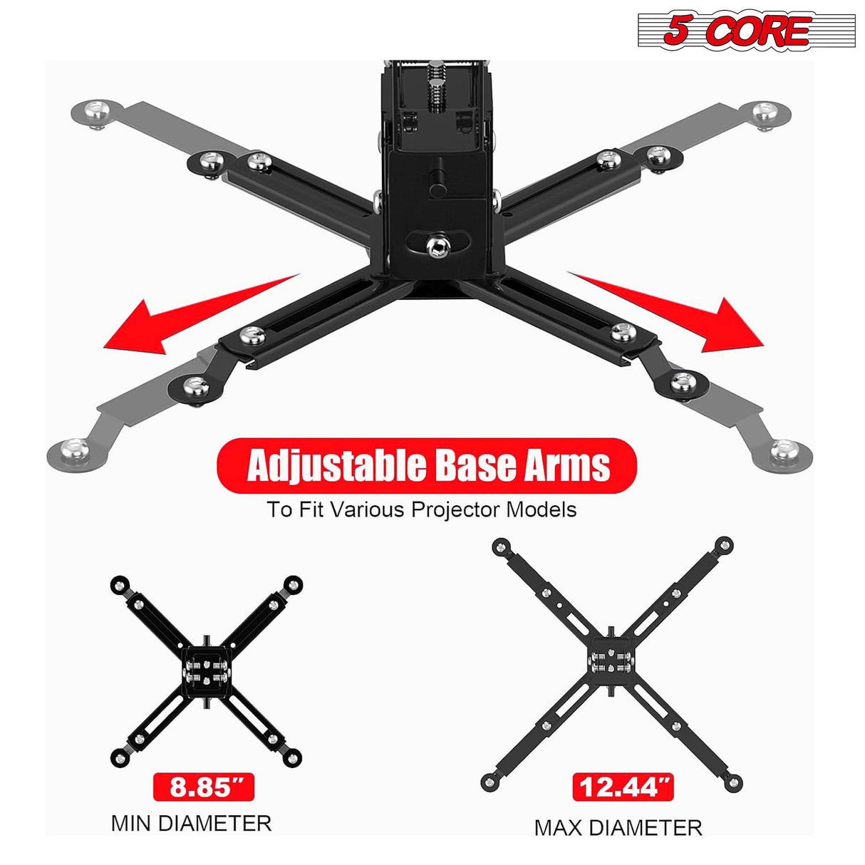 Adjustable black projector mount by 5Core low profile 40lb support