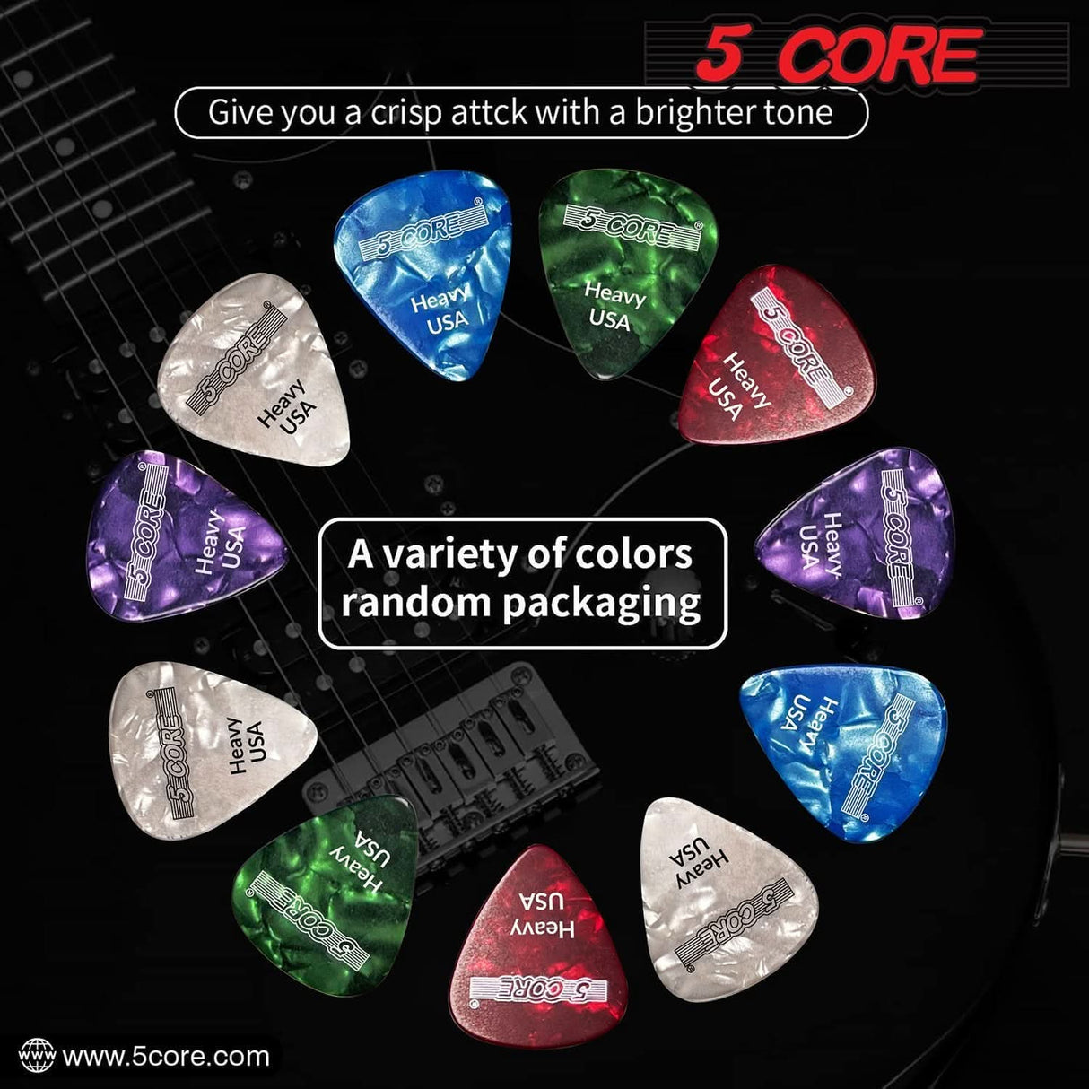 Durable 5Core guitar picks in 0.96mm purple for precise tone control