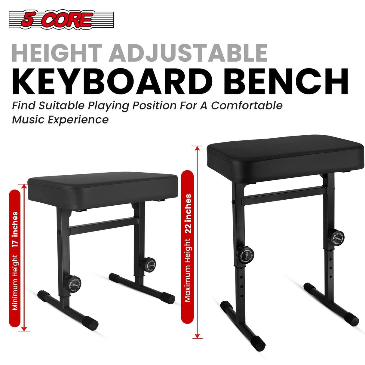 Adjustable keyboard bench with customizable height, offering ergonomic support and comfort for long practice sessions