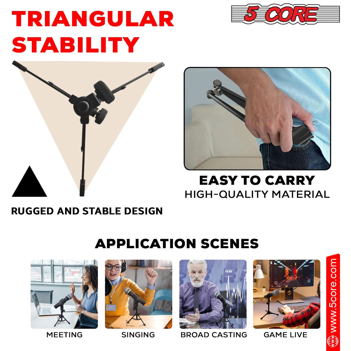 5 Core portable desktop mic stand lightweight metal frame view