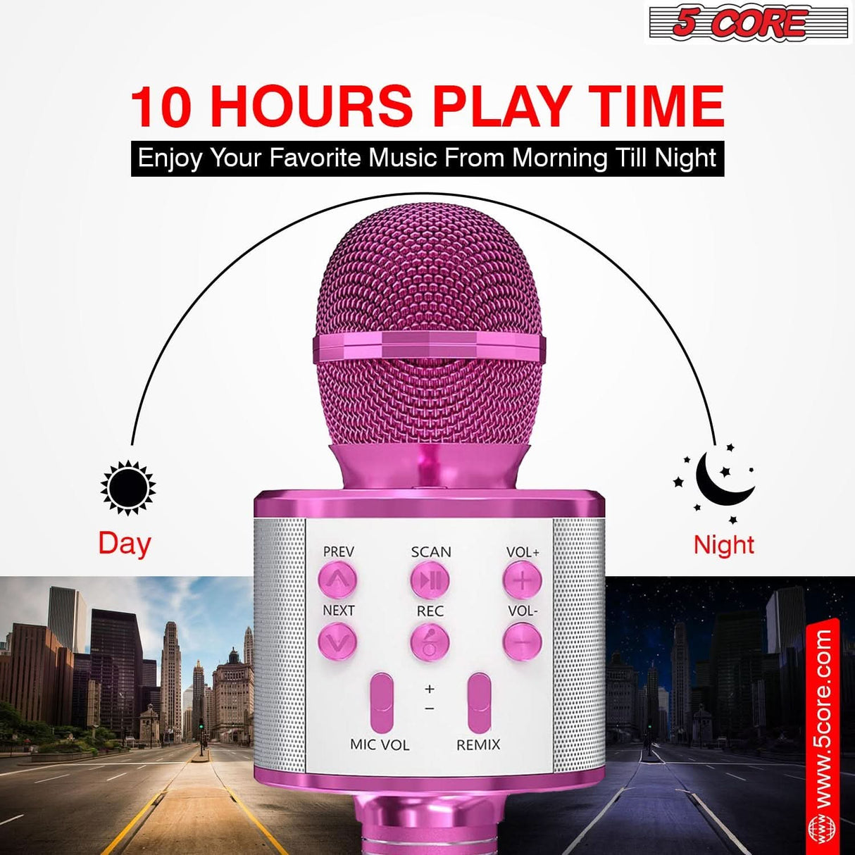 5 Core Karaoke Mic with Speaker pink LED indicator close-up