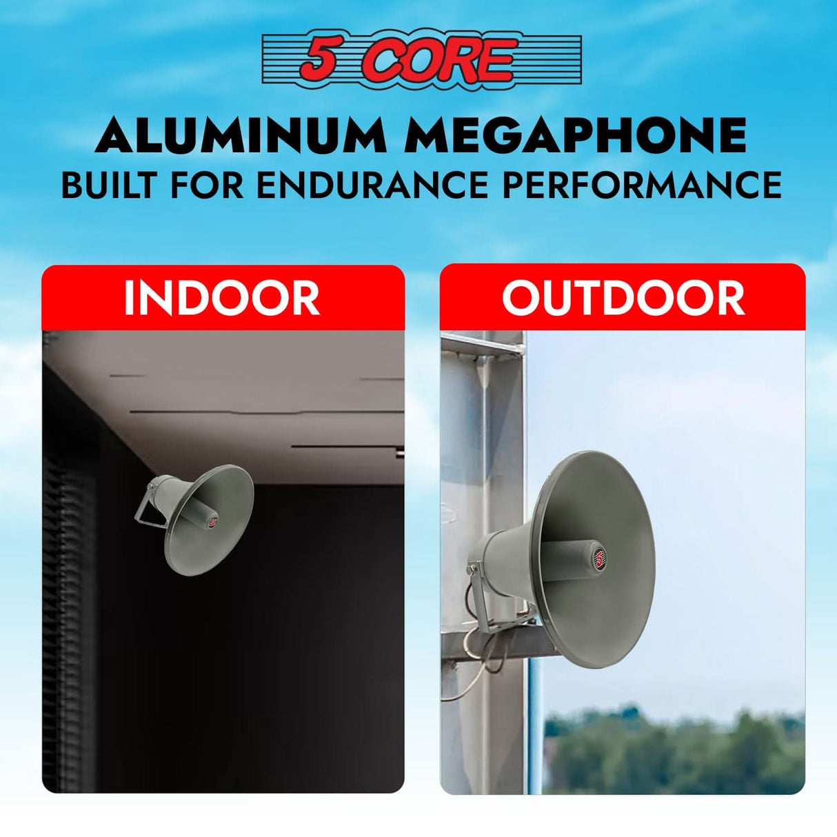 5 Core PA Speaker 12" 35W Bull Horn Loud Audio Indoor Outdoor Speakers System 8Ohm Reflex Megaphone