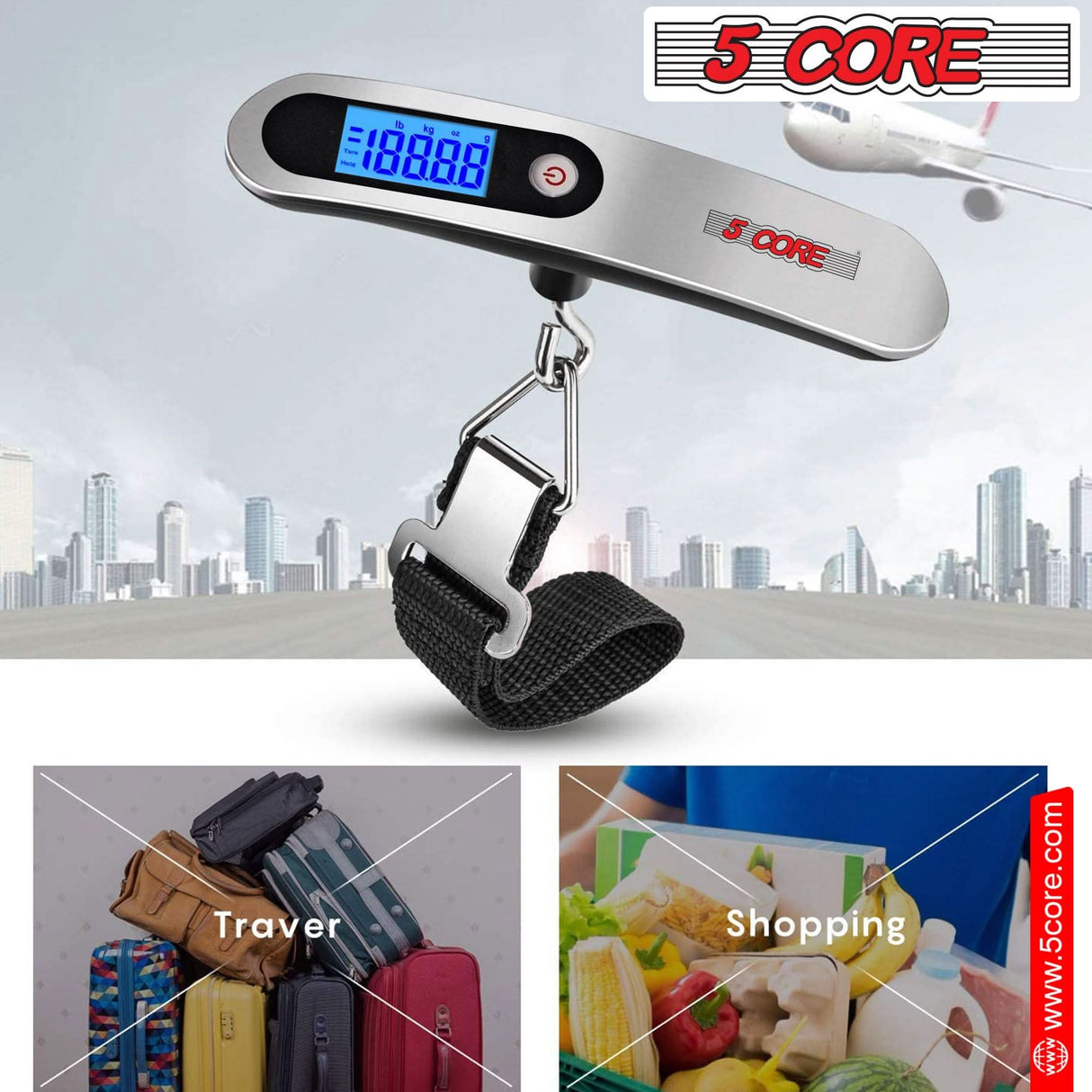 5 Core Lugage Scale Pair Portable Digital Handheld Hanging Baggage Scales 110lbs w Bright Backlit