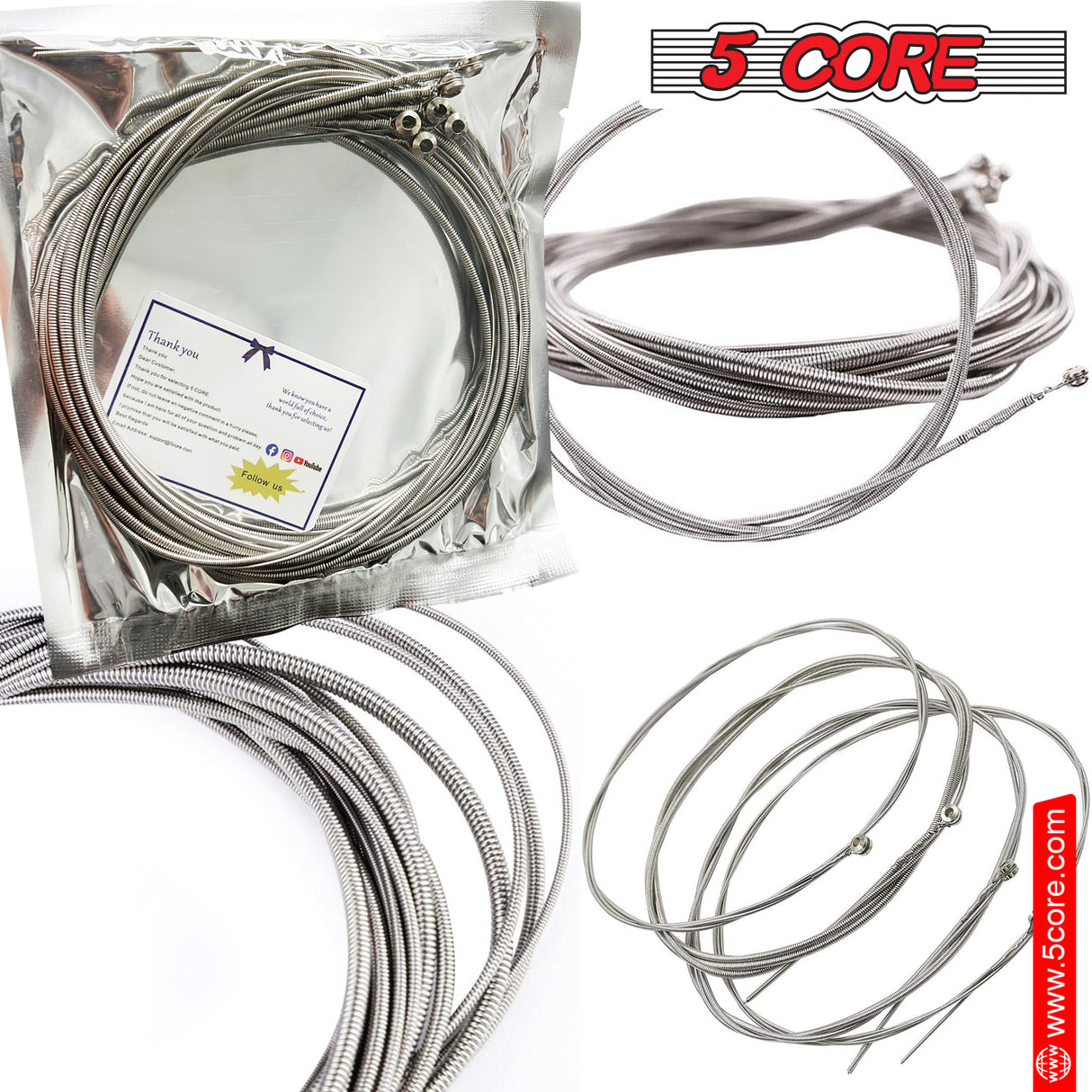 5 Core Bass Guitar Strings Brass Phosphor Bronze Extra Light Gauge Bright Tone 5 String Set