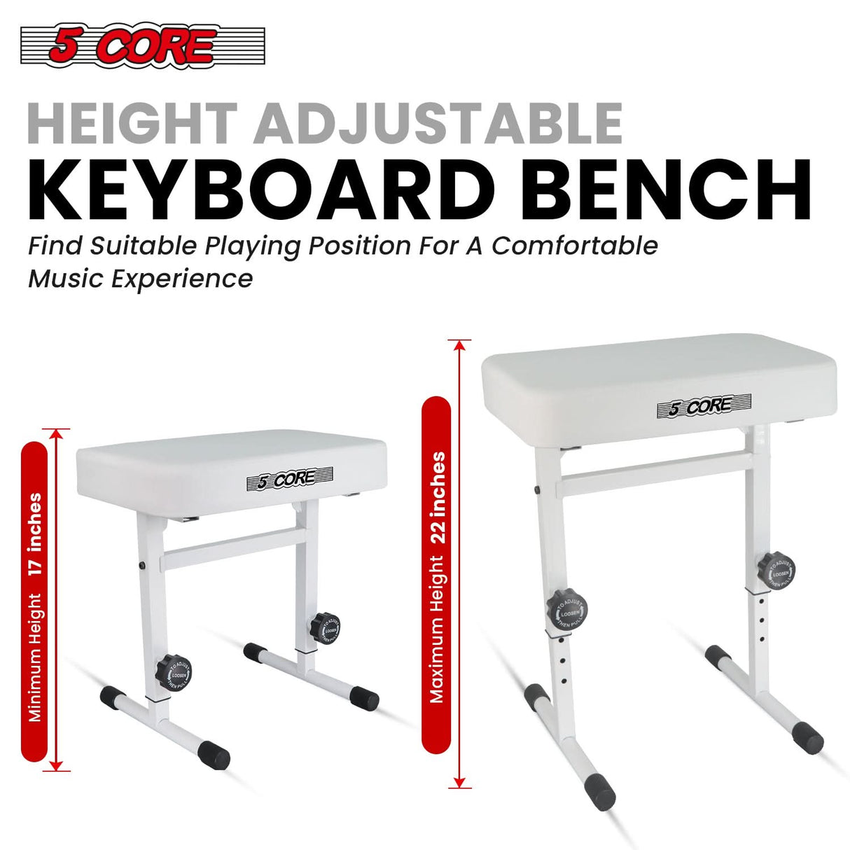 5 Core Keyboard Bench cushioned music stool height adjustment detail view