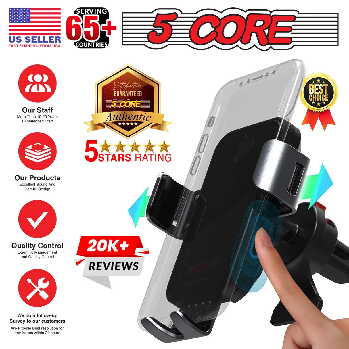 5 Core Magnetic Wireless Car Charger Mount, Stick on The Dashboard for MagSafe iPhone & Android