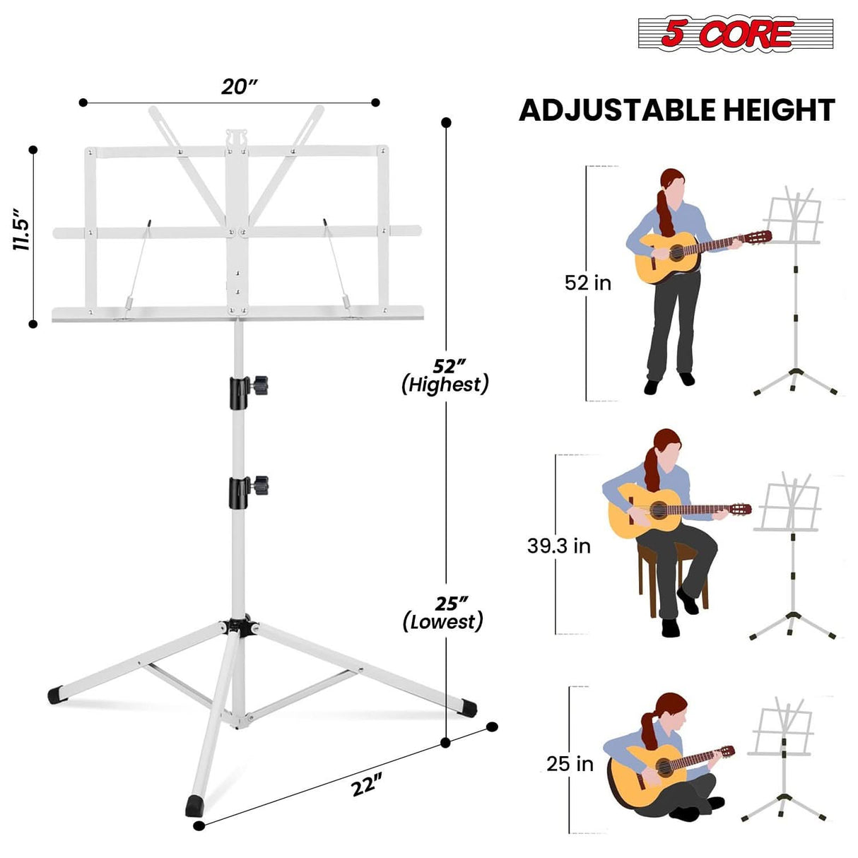 5 Core Music Stand Adjustable Desktop Book Stands Portable Sheet Holder All Metal Foldable Bookstand