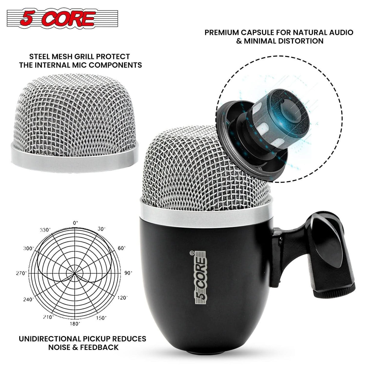 Professional mic set for snare drum recording by 5 Core