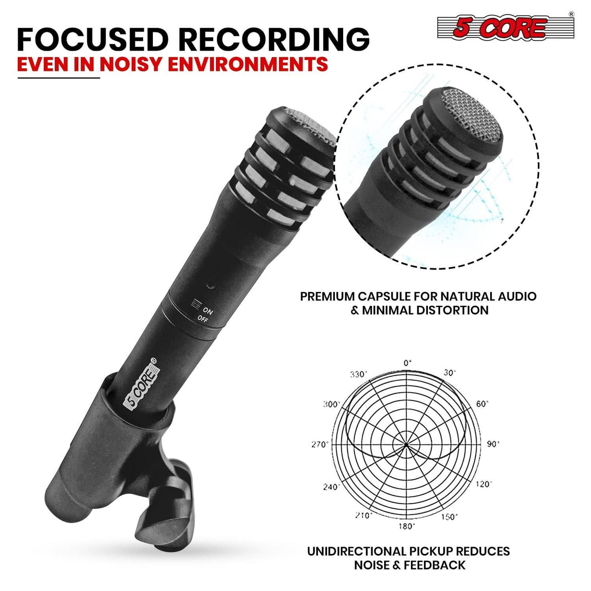 5Core XLR cardioid pencil stick condenser mic in black, professional instrument microphone