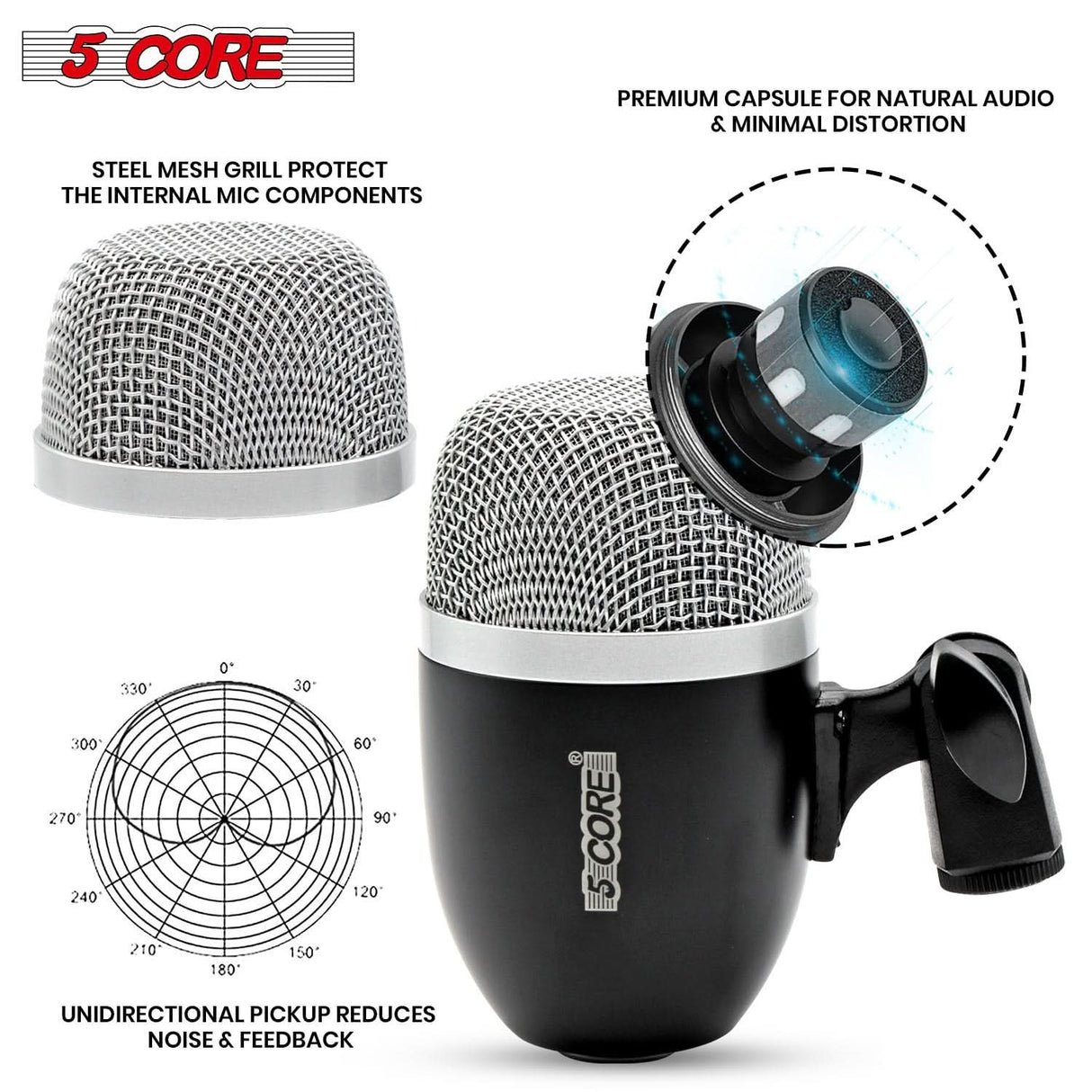 5Core Conga Drum mic kit durable metal build close view