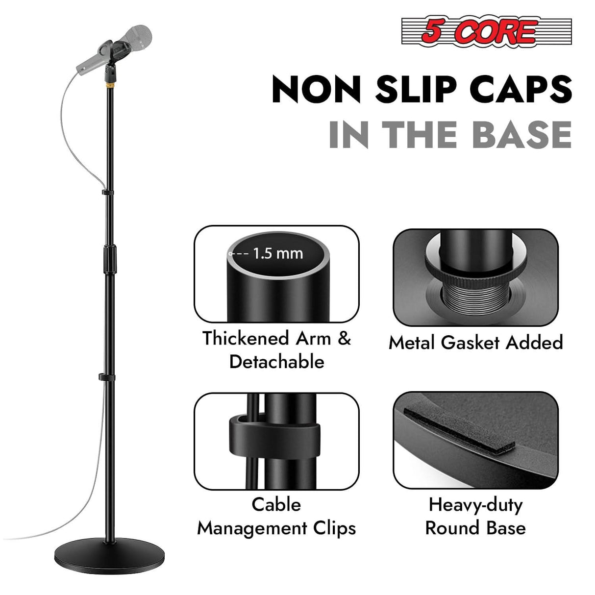 5 Core Mic Stand Pair Round Base Height Adjustable Universal Microphone Mount Stands