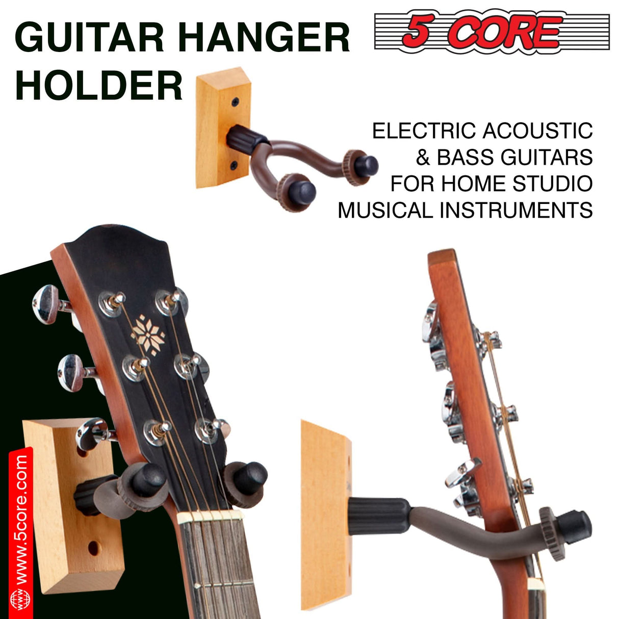 Durable 5Core U-shaped wall hook for safe guitar storage and display