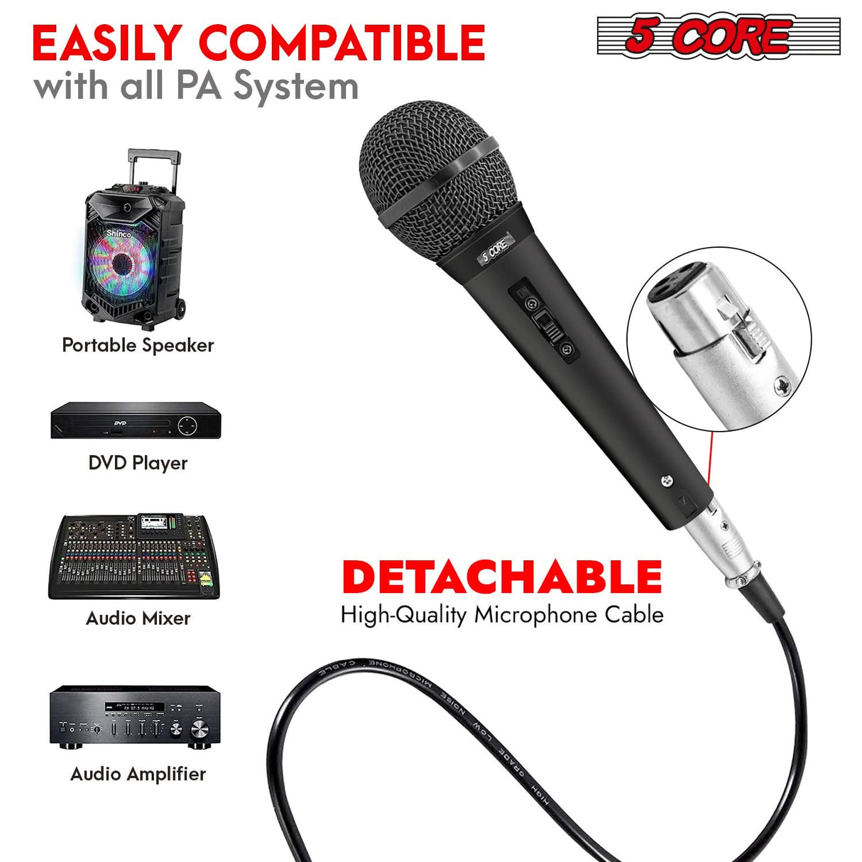 5Core XLR Microphone Dynamic Mic Karaoke Singing Studio Mics Handheld Microfono