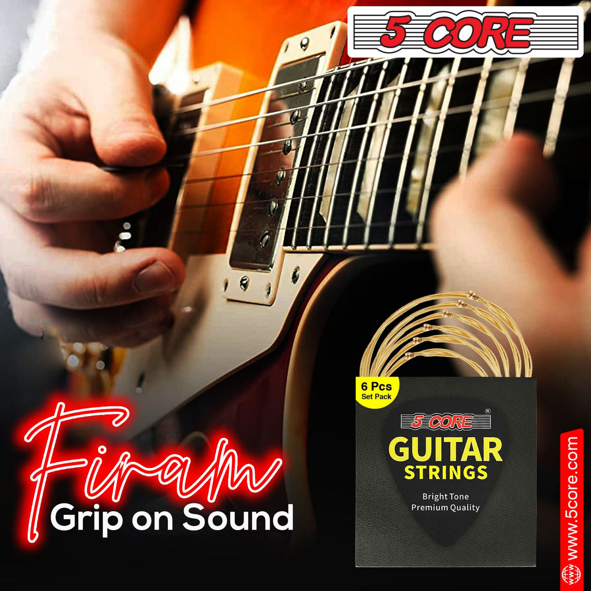 5 Core Acoustic Guitar 6 String Set Light Gauge Steel Carbon Core Bright Powerful Tone Heavy Duty