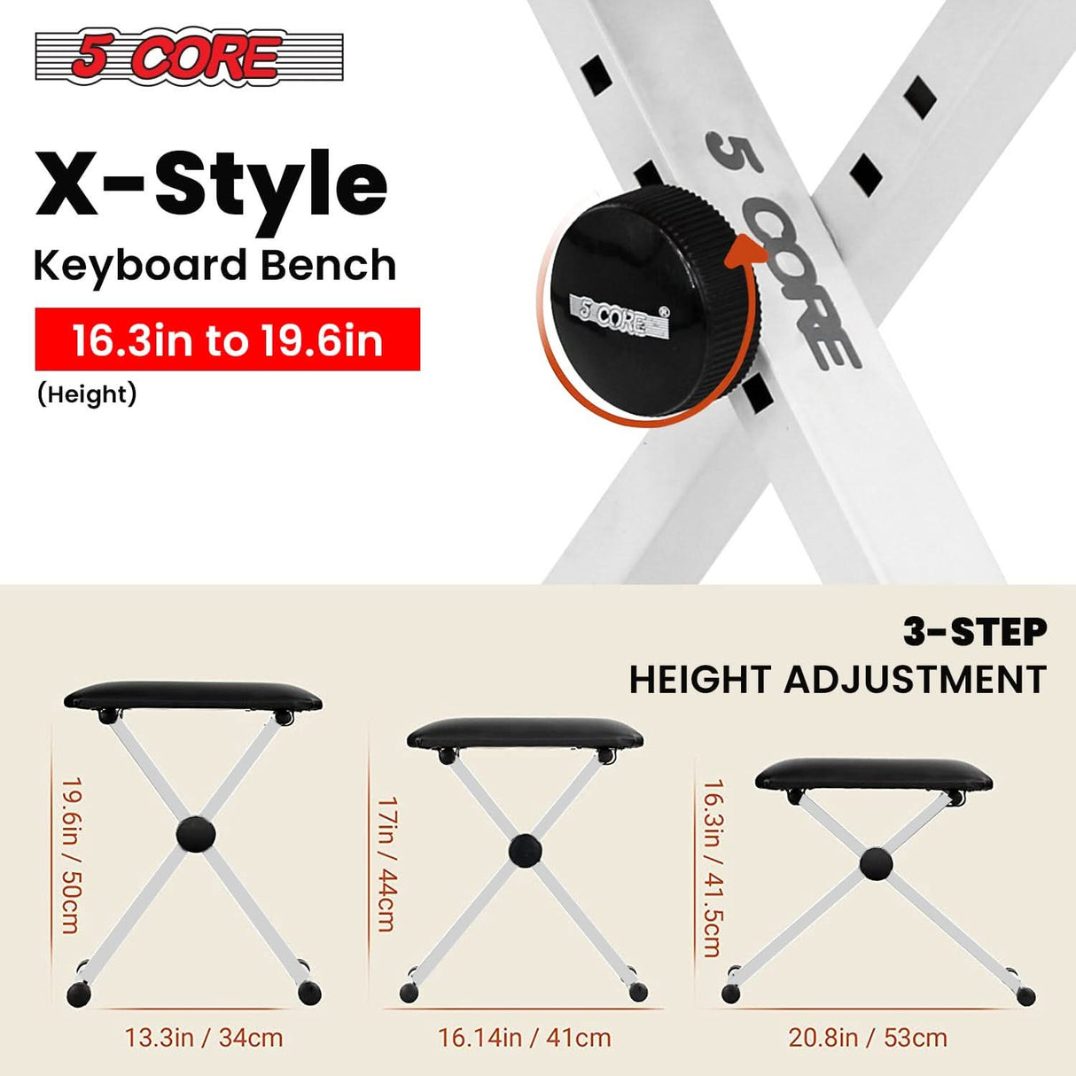 5 Core Keyboard Bench 2" Padded Cushioned Piano Stool Height Adjustable Guitar Seat Folding Portable