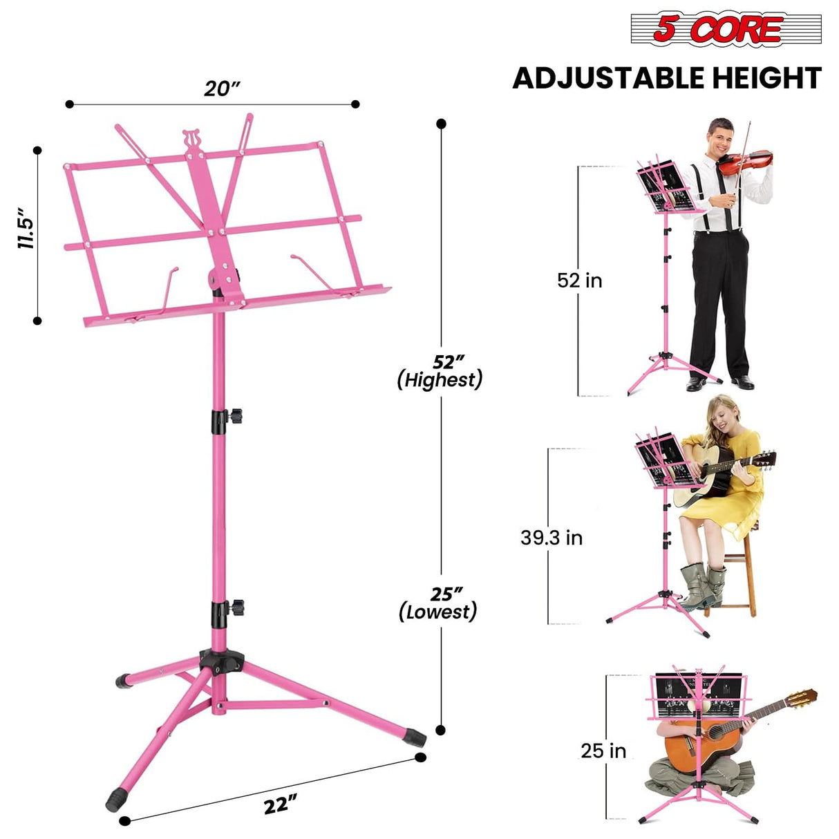 5 Core Music Stand Adjustable 57" Desktop Book Stands Sheet Holder All Metal Portable Bookstand