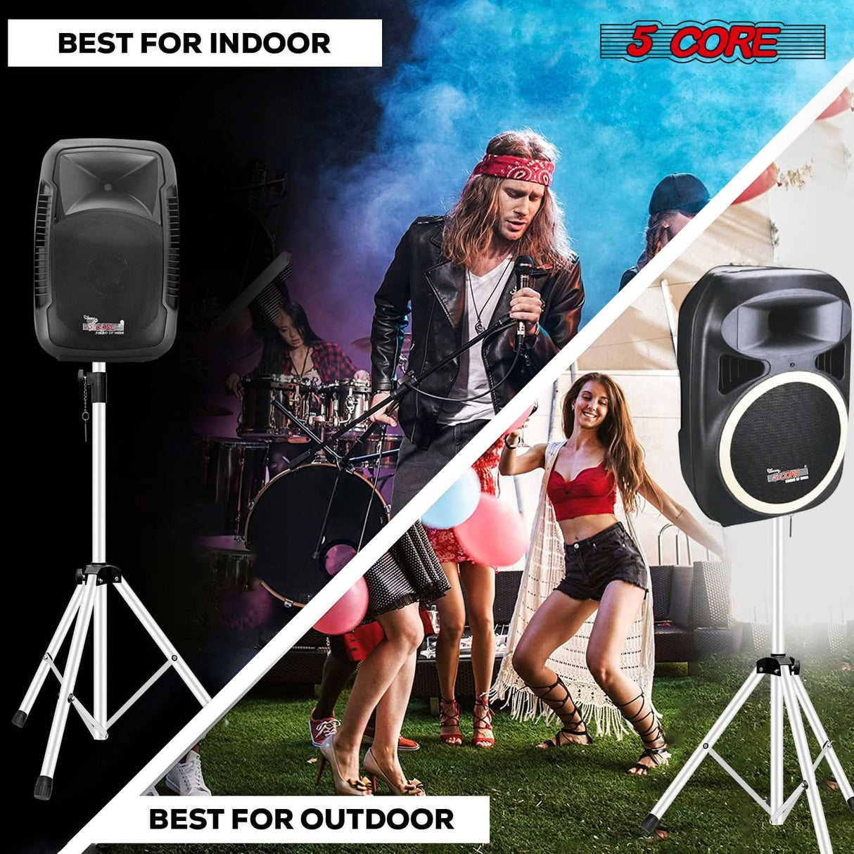 Tripod speaker stand in white by 5Core for DJ and audio setups
