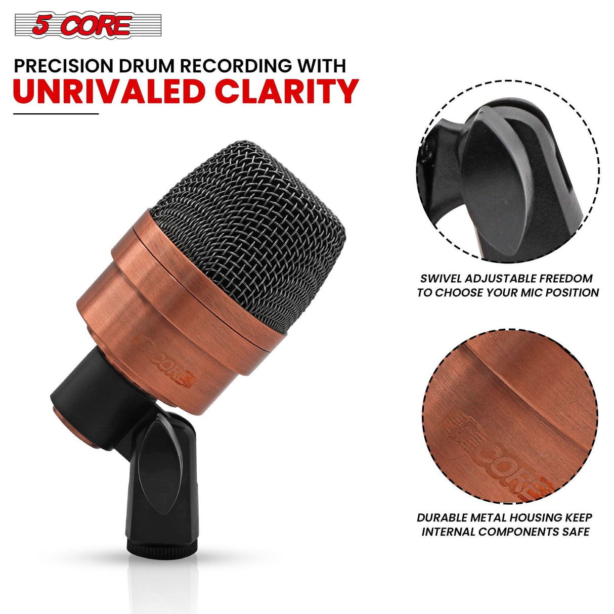 Dynamic 5Core drum mic with precision cardioid pickup pattern in copper