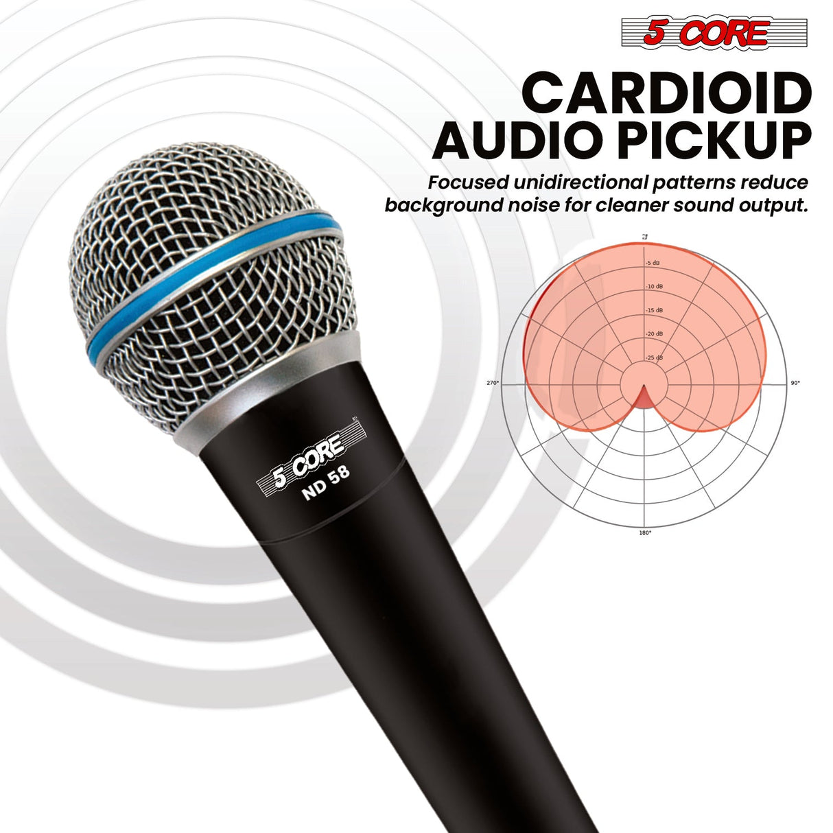 5 Core Microphone Professional Dynamic Mic Karaoke Singing XLR Wired Micrófono