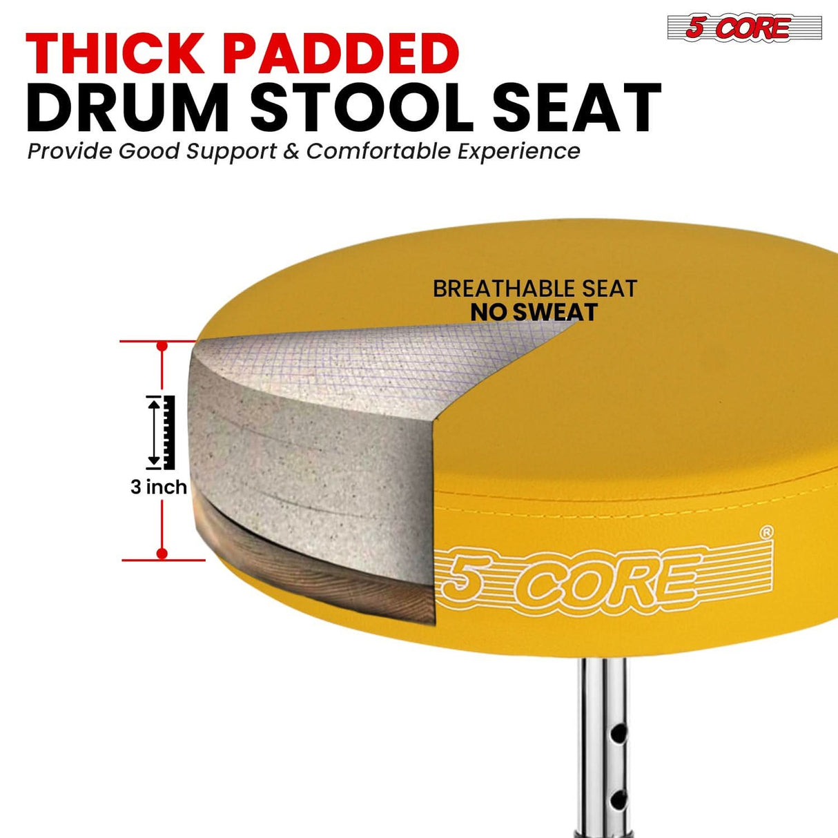 Drummer seat with height adjustable feature for customized comfort and optimal playing posture