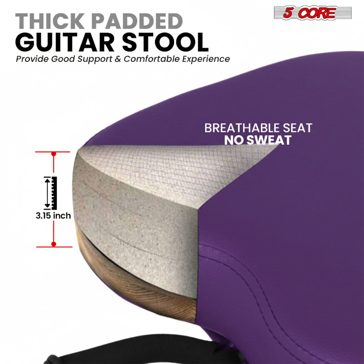 5Core Guitar Stool 3.15" Padded Chair Foldable Heavy Duty Music Seat Built in Foot Rest Guitar Stand