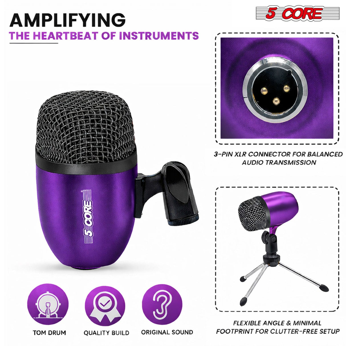 5Core Conga Mic Snare Tom Microphone Drum Kit Condenser XLR Instrument Mics