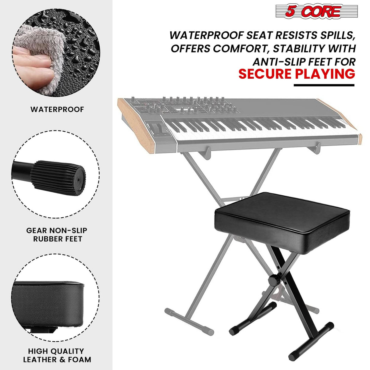 5 Core padded piano bench professional practice setup view