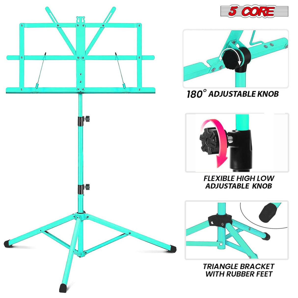 5 Core Music Stand Adjustable Desktop Book Stands Portable Sheet Holder All Metal Foldable Bookstand