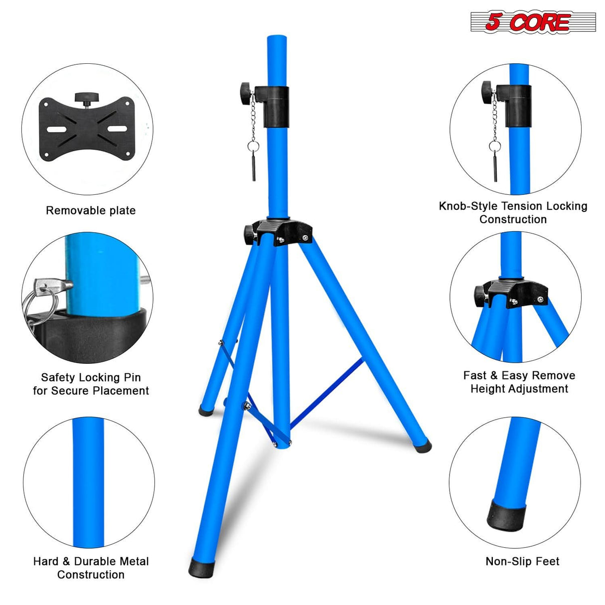 DJ speaker tripod mounts in sky blue color by 5Core, up to 48 inch