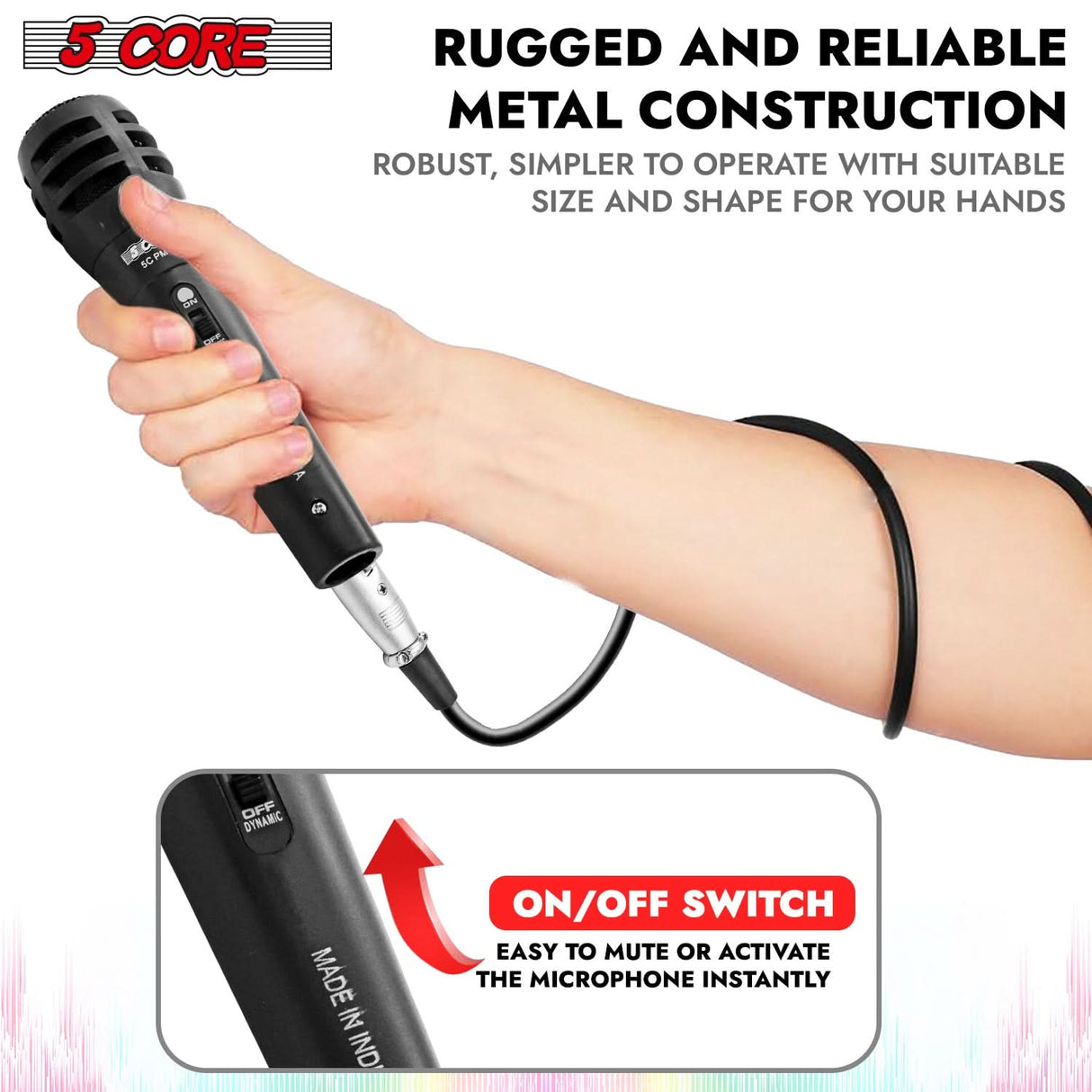 5 Core stage microphone featuring an easy-access on/off switch