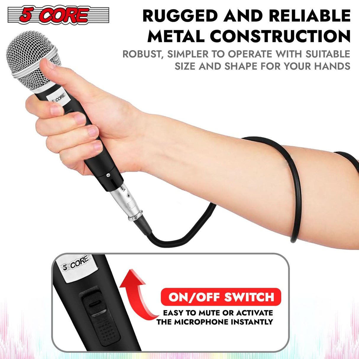 5 Core balanced XLR microphone cable with male to female connectors