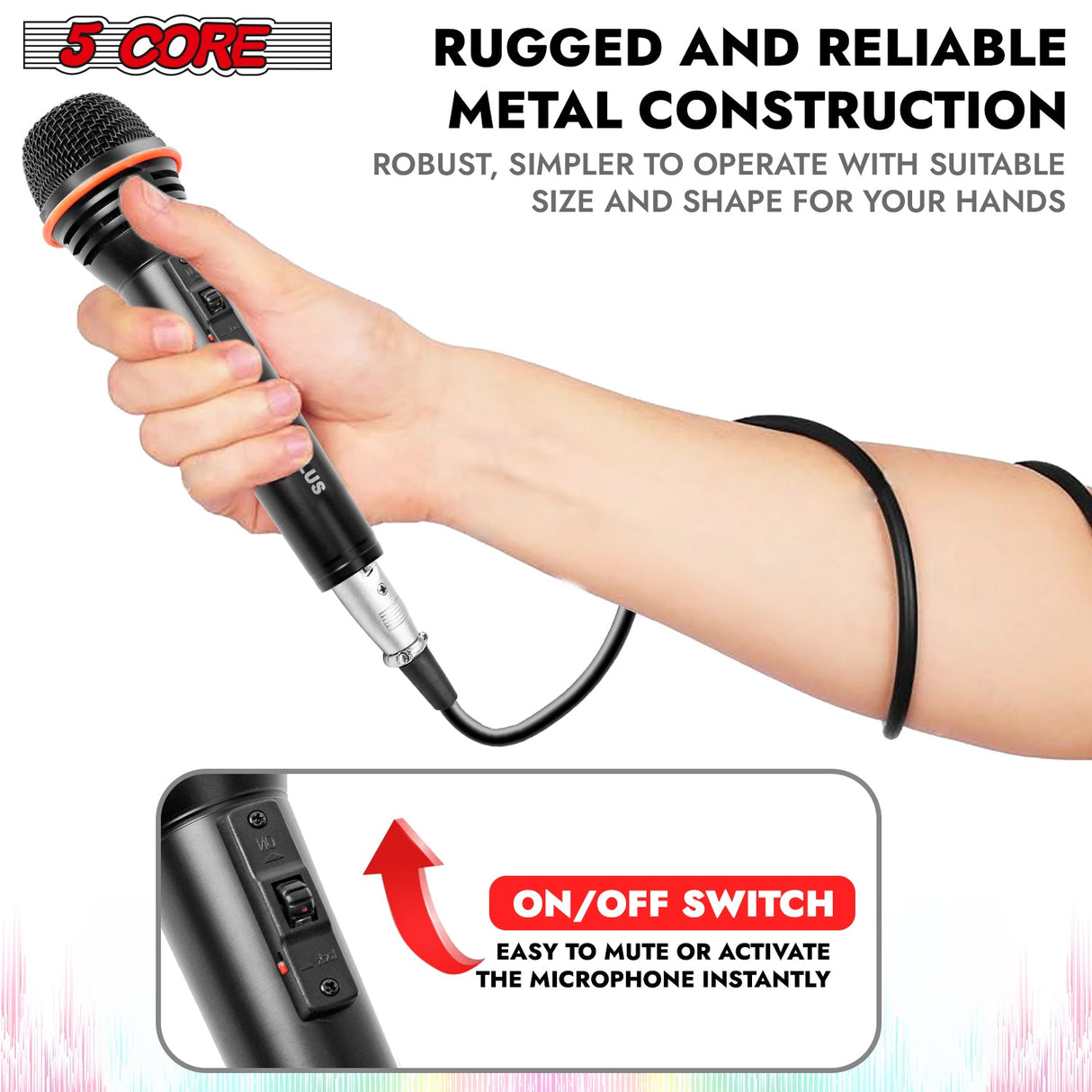 5 Core Microphone 2Pc Dynamic Vocal Handheld Mic Cardioid Singing Karaok Microfono w On Off Switch